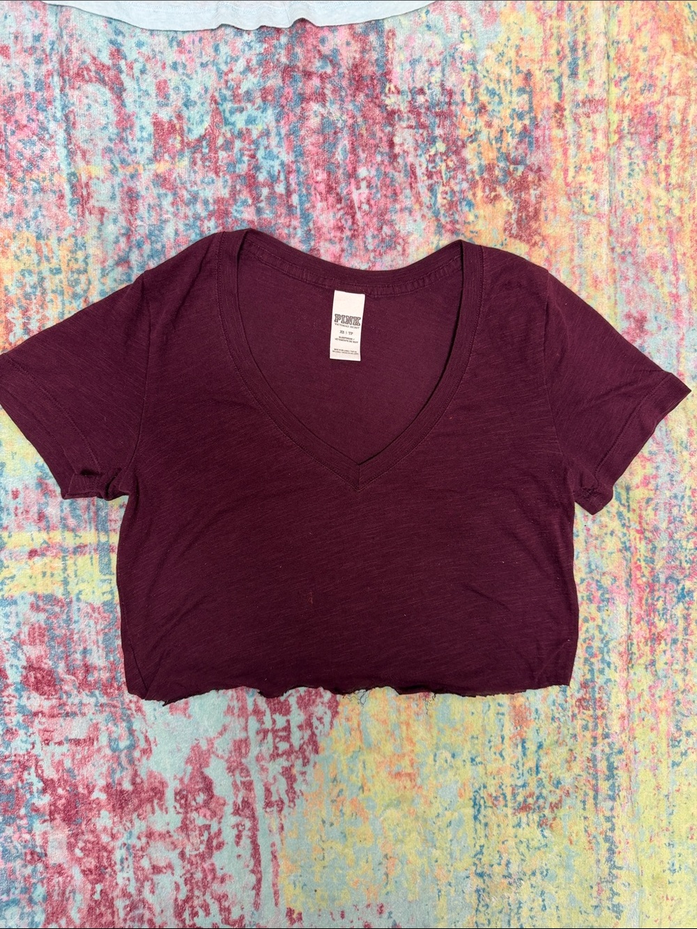 PINK Victoria's Secret V-Neck Cropped Tee - Deep Plum